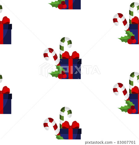 Gift box with a red bow. Vector illustration. Seamless pattern. Flat. 83007701