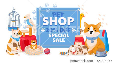 Pet shop sale banner with domestic animals, dog... - Stock Illustration  [83008257] - PIXTA