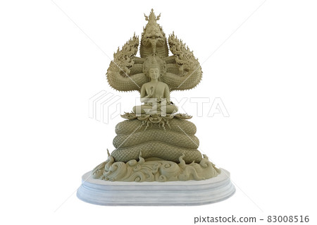 Buddha protected by the hood of the mythical king naga isolated Buddha protected by the hood of the mythical king naga isolated 83008516
