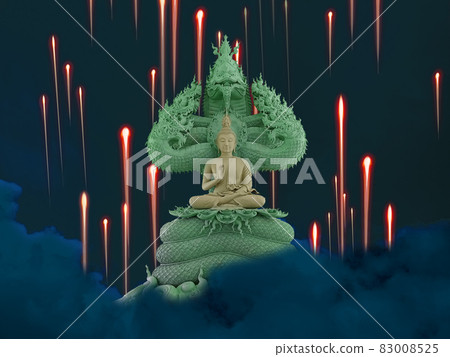 naga fire balls, Buddha protected by hood of mythical king naga night sky naga fire balls, Buddha protected by hood of mythical king naga night sky 83008525