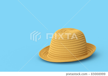 Vintage straw beach sun hat isolated on blue background. 3d render concept of summer family vacation and sun protection 83008999