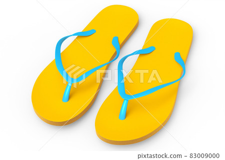Beach orange flip-flops or sandals isolated on white background. 3d render concept of summer family vacation 83009000
