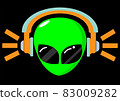 male handsome green alien music lover listening music from headphone. vector illustration flat design for logo. music concept 83009282