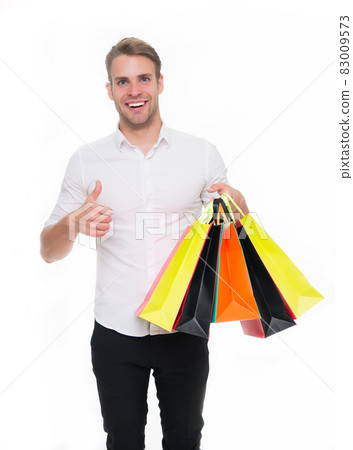 Black friday sale concept. Man formal clothes carry shopping Black friday sale concept. Man formal clothes carry shopping 83009573