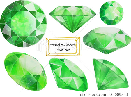 Brilliant-cut yellow-green jewel set vector material seen from various directions 83009833