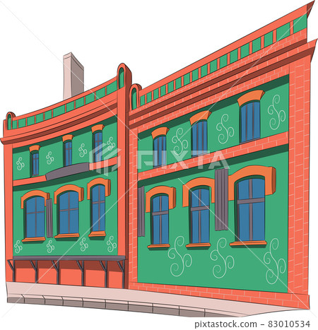 The facade of an Irish pub in a traditional green color. 83010534