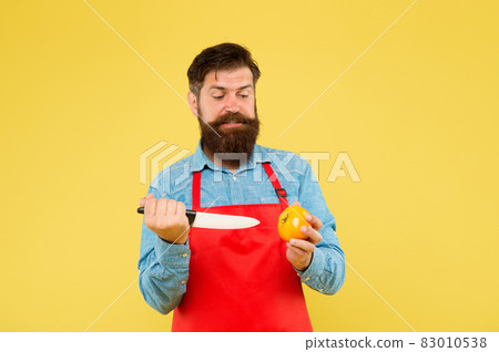 Chef prepares meal. cooking is his hobby. bearded man 83010538