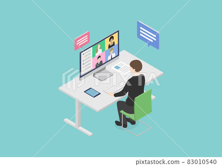 遠程辦公、在家辦公、遠程辦公的日本男性插畫素材 83010540