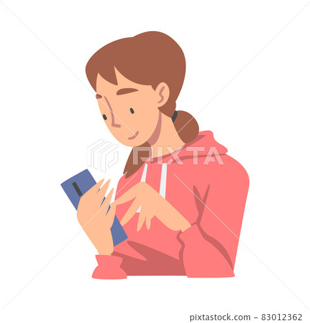 Woman Character Gathering News Reading Article on Smartphone Vector Illustration Woman Character Gathering News Reading Article on Smartphone Vector Illustration 83012362