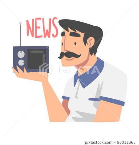 Moustached Man Character Gathering News Listening to Radio Vector Illustration Moustached Man Character Gathering News Listening to Radio Vector Illustration 83012363