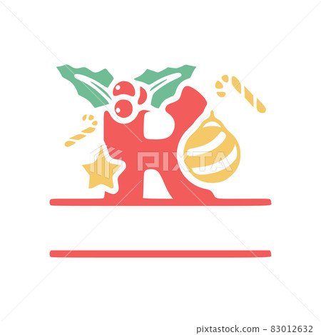 The letter R is decorated with mistletoe and Christmas elements, personalized monogram, vector logo, emblems or initial design. 83012632