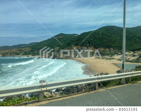 Aerial view of sandy beach and wave near Vinh Hy Bay Aerial view of sandy beach and wave near Vinh Hy Bay 83013191