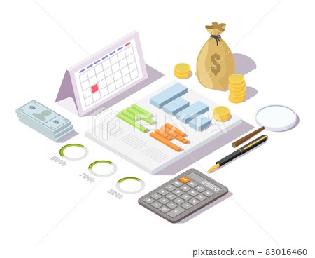Financial administration concept vector isometric illustration. Finance management, accounting, financial report, audit. 83016460