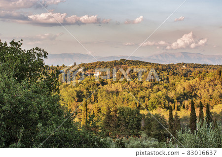 Sunset rural landscape in central Island of Corfu, Greece. Sunset rural landscape in central Island of Corfu, Greece. 83016637