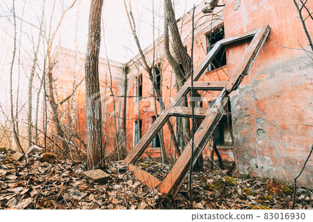 Abandoned Ruined Old Village School Building In Chernobyl Resettlement Zone. Belarus. Chornobyl Catastrophe Disasters. Dilapidated House In Belarusian Village. Whole Villages Must Be Disposed Abandoned Ruined Old Village School Building In Chernobyl Resettlement Zone. Belarus. Chornobyl Catastrophe Disasters. Dilapidated House In Belarusian Village. Whole Villages Must Be Disposed 83016930