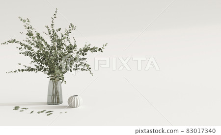 Minimal composition with plant closeup on background. Mockup scene with empty space for text. 3d render illustration for beauty presentation. 83017340