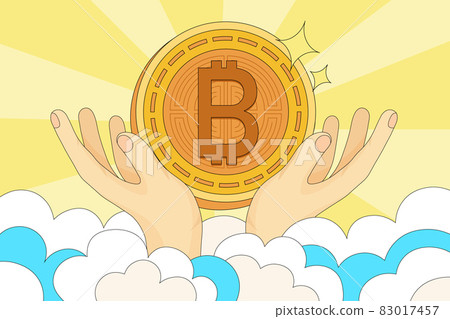Funny cartoon modern illustration on bitcoin in god's hands on heaven in rays of lights. Meme illustration of bitcoin heaven for web news post in blog of t shirt print. Crypto Paradise bitcoin vector. Funny cartoon modern illustration on bitcoin in god's hands on heaven in rays of lights. Meme illustration of bitcoin heaven for web news post in blog of t shirt print. Crypto Paradise bitcoin vector. 83017457