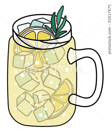 Lynchburg Lemonade cocktail in specific jar. Tennessee whiskey and triple sec based sparkling sour drink garnished with lemon and rosemary. Doodle cartoon vector illustration for cards, menu decor Lynchburg Lemonade cocktail in specific jar. Tennessee whiskey and triple sec based sparkling sour drink garnished with lemon and rosemary. Doodle cartoon vector illustration for cards, menu decor 83017675