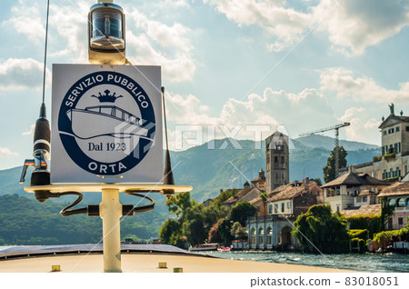 Sign of ferry boat on Orta Lake 83018051