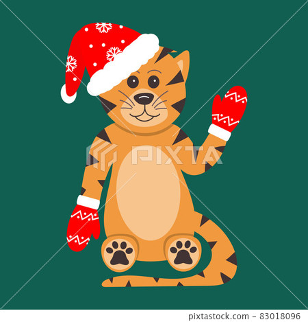 Tiger in red New Year hat and mittens  83018096