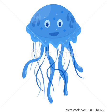 Blue funny jellyfish, cartoon character, isolated 83018422