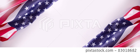 American Flag on the grey background with copy space . Border for Independence day or Veteran's day. American Flag on the grey background with copy space . Border for Independence day or Veteran's day. 83018682