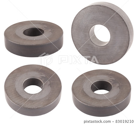 set of isolated photos of ring permanent magnet on white background 83019210