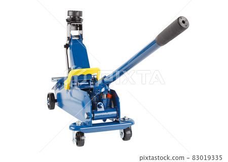 blue hydraulic car jack isolated on white background, rised up 83019335