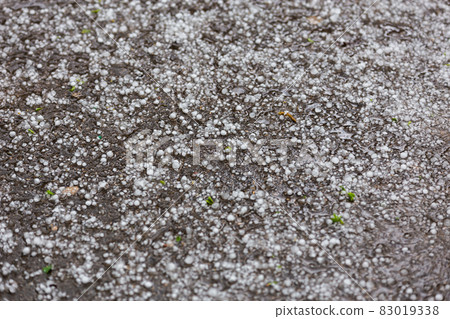 White ice hail on the asphalt road surface 83019338