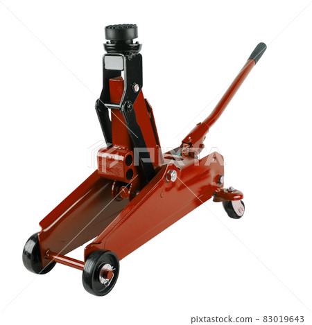 red hydraulic car jack isolated on white background 83019643