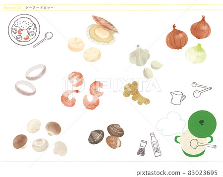 Classic Chelow-Illustration of Seafood Curry Ingredients 83023695