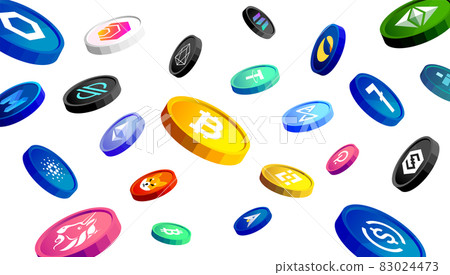 Cryptocurrency coins banner concept. Digital money falling. Cryptocurrency coins banner concept. Digital money falling. 83024473