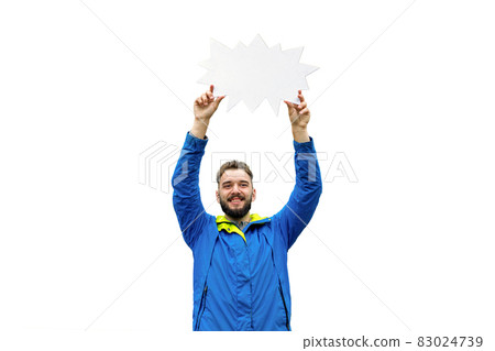 Smiling young man holding empty blank board on white background. Your text here Smiling young man holding empty blank board on white background. Your text here 83024739