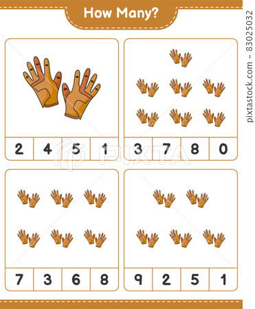 Counting game, how many Golf Gloves. Educational children game, printable worksheet, vector illustration 83025032