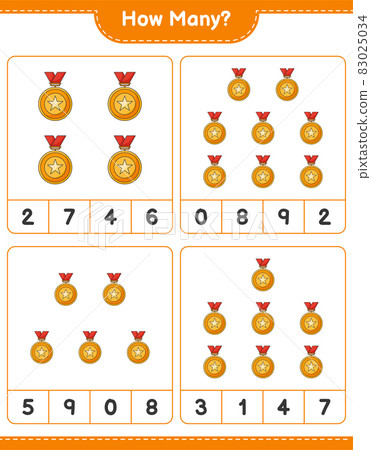 Counting game, how many Trophy. Educational children game, printable worksheet, vector illustration Counting game, how many Trophy. Educational children game, printable worksheet, vector illustration 83025034