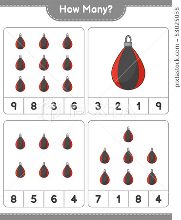 Counting game, how many Punching Bag. Educational children game, printable worksheet, vector illustration Counting game, how many Punching Bag. Educational children game, printable worksheet, vector illustration 83025038