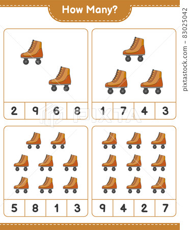 Counting game, how many Roller Skate. Educational children game, printable worksheet, vector illustration Counting game, how many Roller Skate. Educational children game, printable worksheet, vector illustration 83025042
