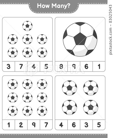Counting game, how many Soccer Ball. Educational children game, printable worksheet, vector illustration 83025043