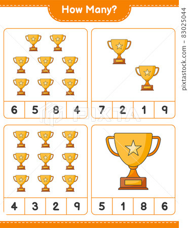 Counting game, how many Trophy. Educational children game, printable worksheet, vector illustration Counting game, how many Trophy. Educational children game, printable worksheet, vector illustration 83025044