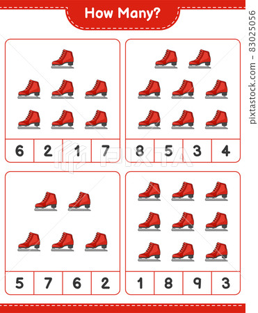 Counting game, how many Ice Skates. Educational children game, printable worksheet, vector illustration 83025056