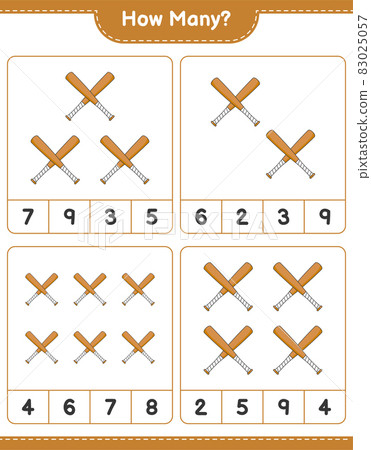 Counting game, how many Baseball Bat. Educational children game, printable worksheet, vector illustration Counting game, how many Baseball Bat. Educational children game, printable worksheet, vector illustration 83025057