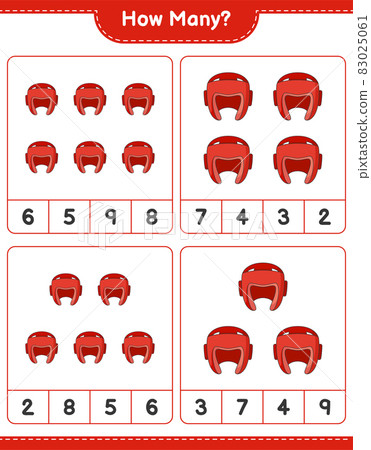 Counting game, how many Boxing Helmet. Educational children game, printable worksheet, vector illustration Counting game, how many Boxing Helmet. Educational children game, printable worksheet, vector illustration 83025061