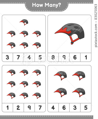 Counting game, how many Bicycle Helmet. Educational children game, printable worksheet, vector illustration Counting game, how many Bicycle Helmet. Educational children game, printable worksheet, vector illustration 83025063