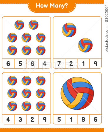 Counting game, how many Volleyball. Educational children game, printable worksheet, vector illustration 83025064