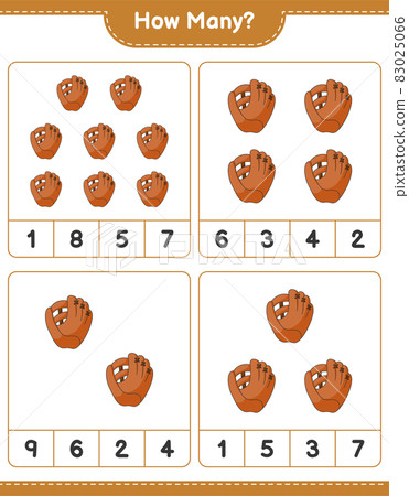 Counting game, how many Baseball Glove. Educational children game, printable worksheet, vector illustration Counting game, how many Baseball Glove. Educational children game, printable worksheet, vector illustration 83025066