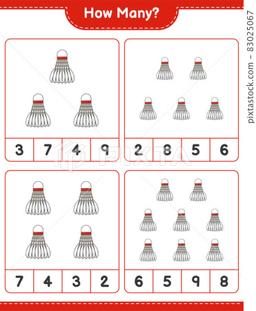 Counting game, how many Shuttlecock. Educational children game, printable worksheet, vector illustration Counting game, how many Shuttlecock. Educational children game, printable worksheet, vector illustration 83025067