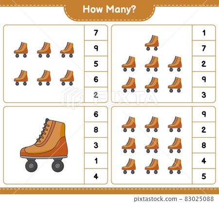 Counting game, how many Roller Skate. Educational children game, printable worksheet, vector illustration Counting game, how many Roller Skate. Educational children game, printable worksheet, vector illustration 83025088