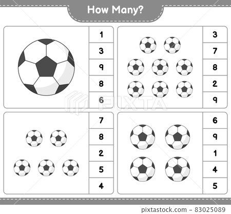 Counting game, how many Soccer Ball. Educational children game, printable worksheet, vector illustration Counting game, how many Soccer Ball. Educational children game, printable worksheet, vector illustration 83025089