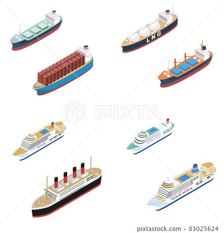 Isometric passenger ship and cargo ship set Isometric passenger ship and cargo ship set 83025624