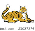 Illustration of a tiger lying next to a Japanese painting touch 83027276